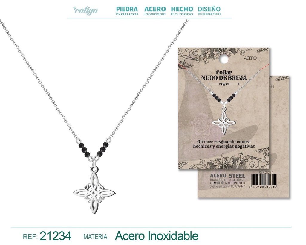 Colgante nudo bruja de acero plateado - Joyería de protección y suerte