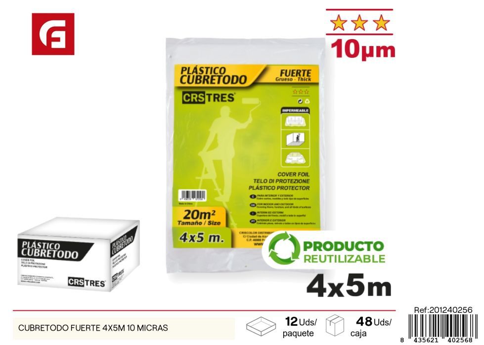  cubretodo fuerte 4x5 metros 10 micras - Accesorios de ferretería para pintura
