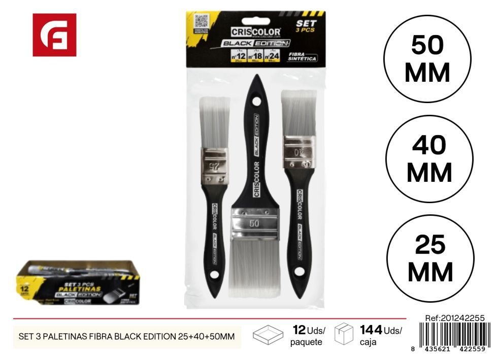  set 3 paletinas de fibra black edition 25+40+50mm - Brochas de ferretería para pintura