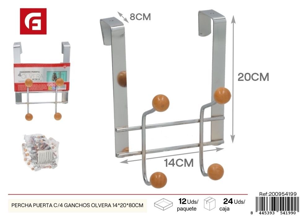  percha puerta c/4 ganchos Olvera 14*20*8cm - Accesorios de hogar
