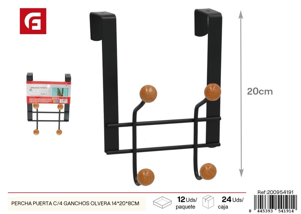  percha puerta c/4 ganchos Olvera 14*20*8cm - Accesorios de hogar