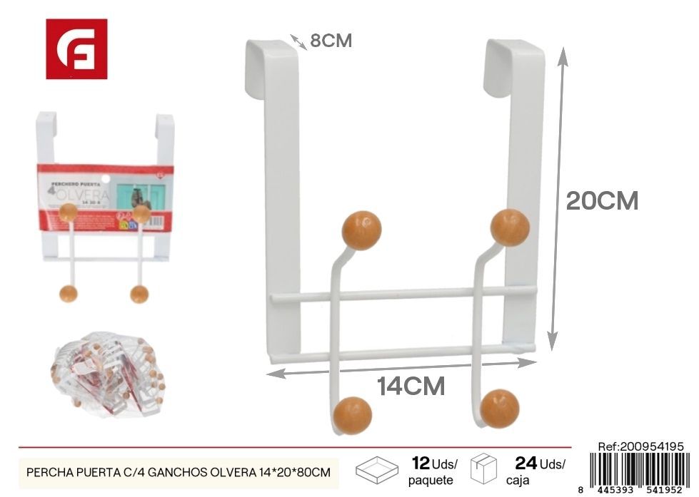  percha puerta c/4 ganchos Olvera 14*20*8cm - Accesorios de hogar