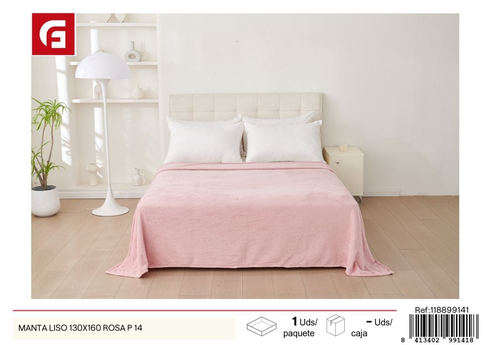  manta lisa 130x160 rosa - Ropa de cama textil