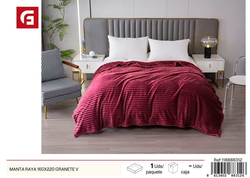  manta raya 160x220 granate - Ropa de cama textil