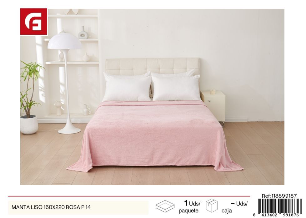  manta lisa 160x220 rosa - Ropa de cama textil