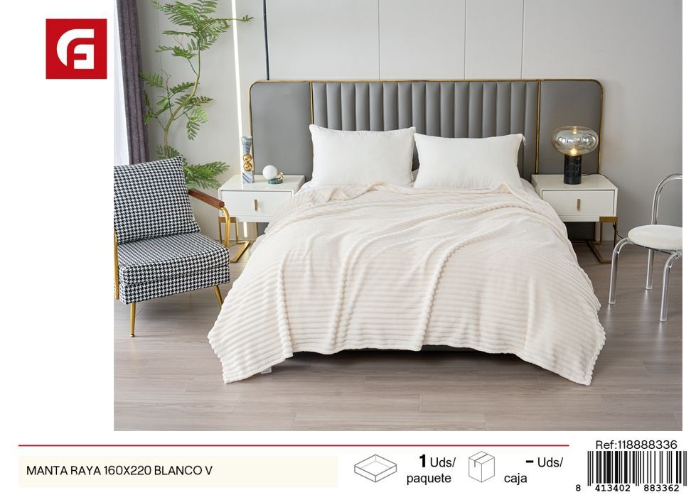  manta raya 160x220 blanca - Ropa de cama textil