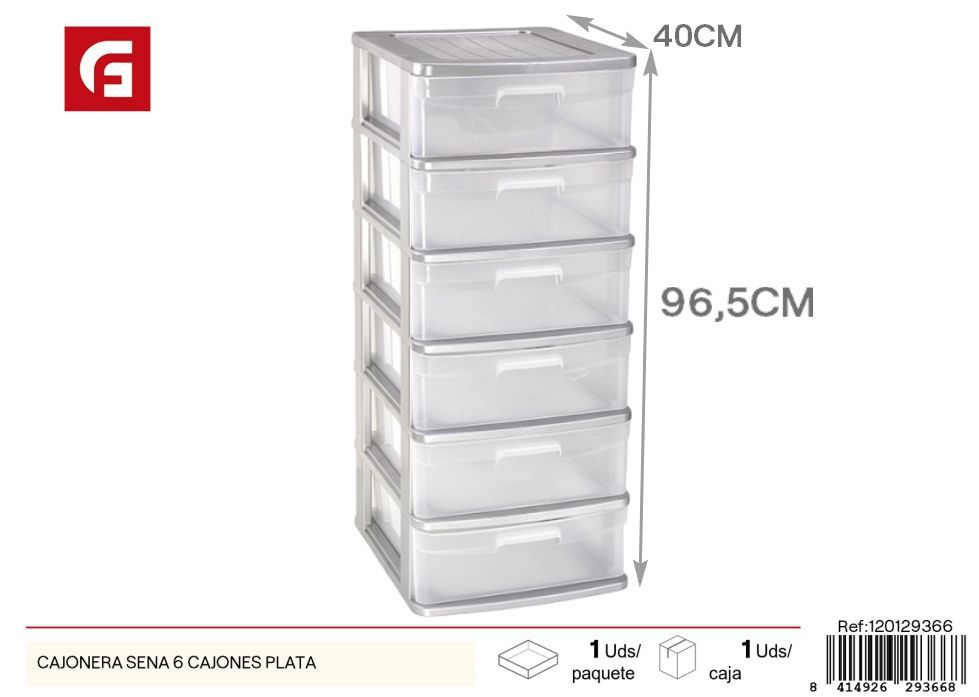 Cajonera SENA de 6 cajones color plata - Cajoneras de plástico para el hogar