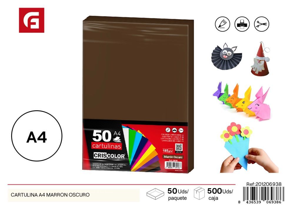 CARTULINA A4 MARRÓN OSCURO - Material de oficina para manualidades