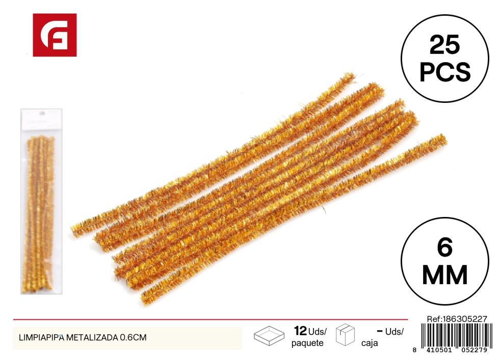 Limpia pipas metalizado dorado 0.6*30 cm 25 piezas - Materiales para manualidades