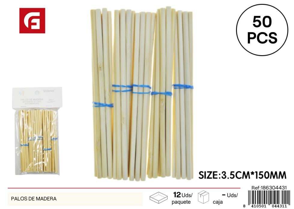 Palitos de madera 3.5*150 mm 50 piezas - Materiales para manualidades
