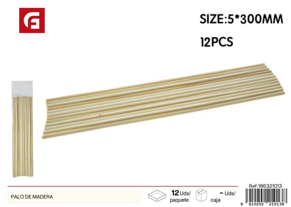 Palo de madera 5# - 12 piezas - Materiales para manualidades