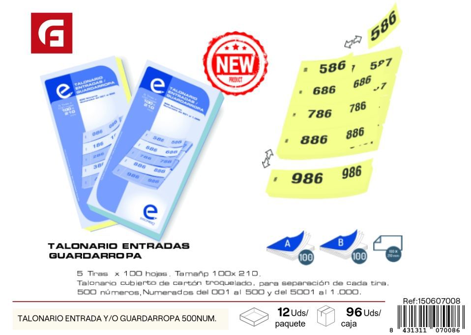 Talonario entrada y/o guardarropa 500 números - Material de oficina