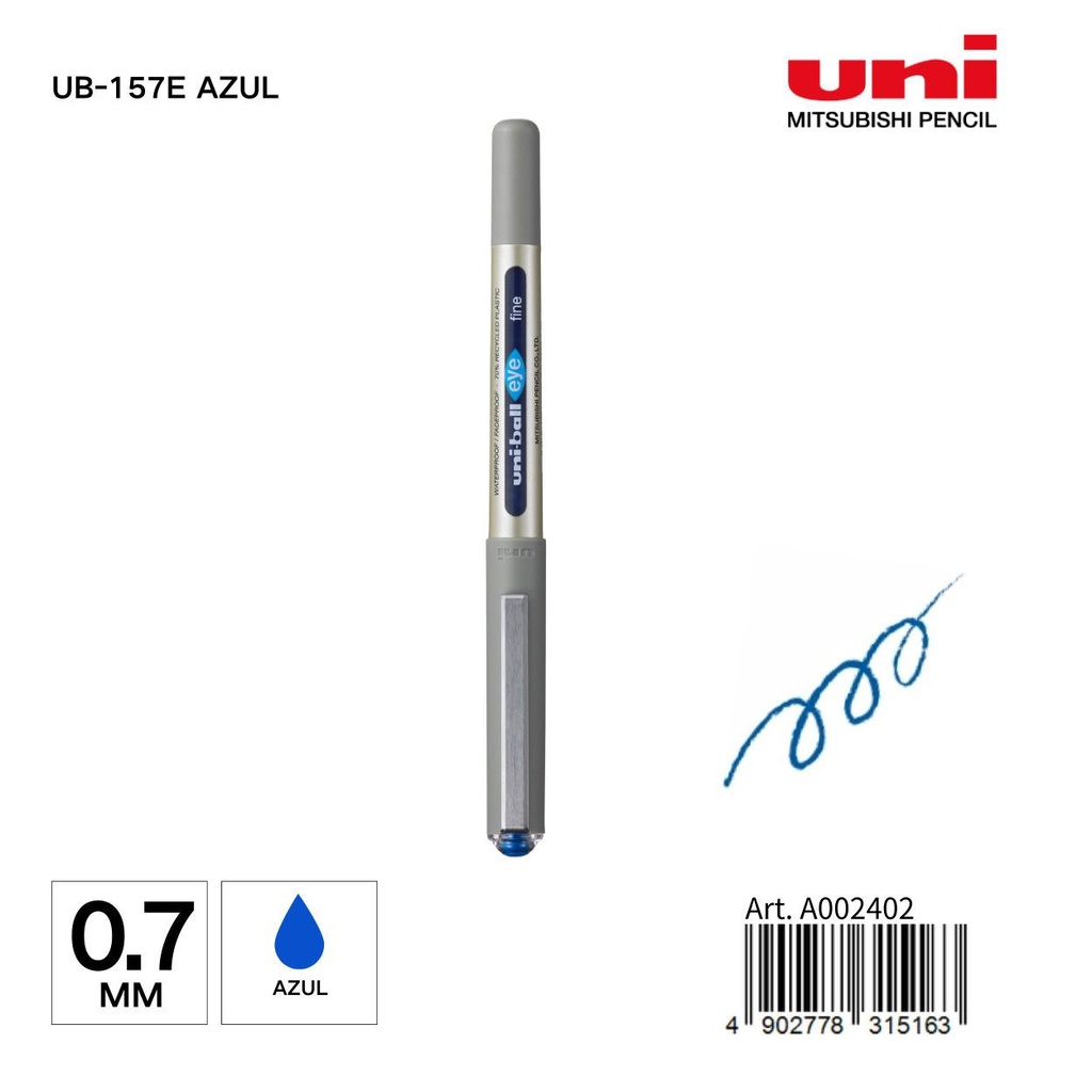 Bolígrafo Uni-ball 0.7 mm UB-157E azul - Papelería de marca