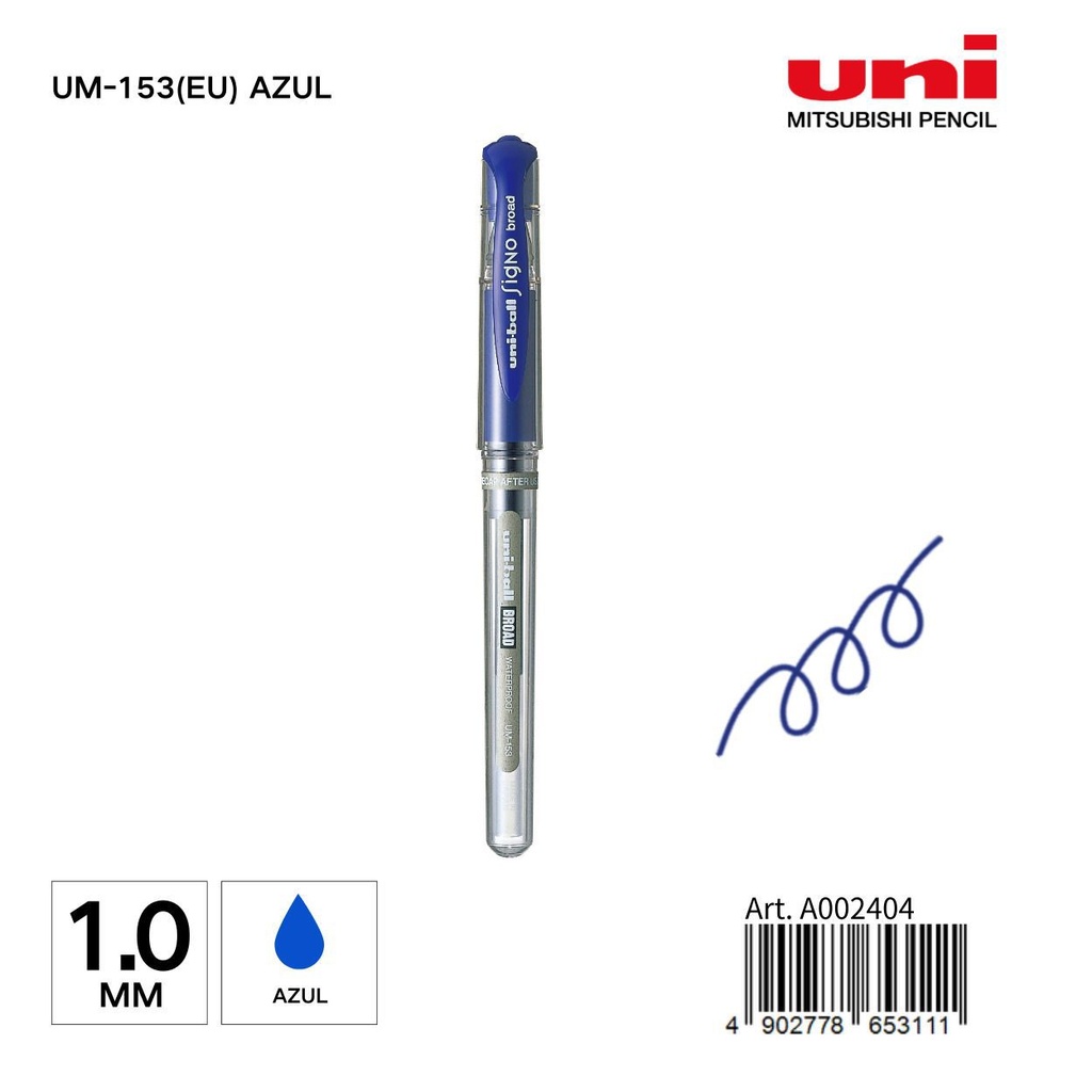 Bolígrafo Uni-ball 1 mm UM-153(EU) azul - Papelería de marca