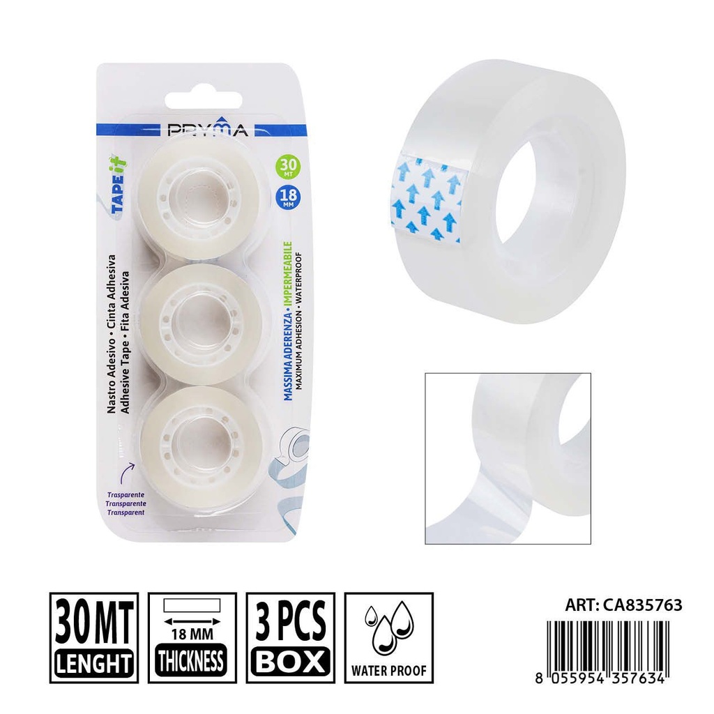 Cinta adhesiva blanca 18 mm x 30 m 3 piezas - Papelería escolar