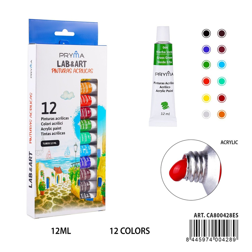 Pintura acrílica 12 piezas 12 ml - Materiales de arte