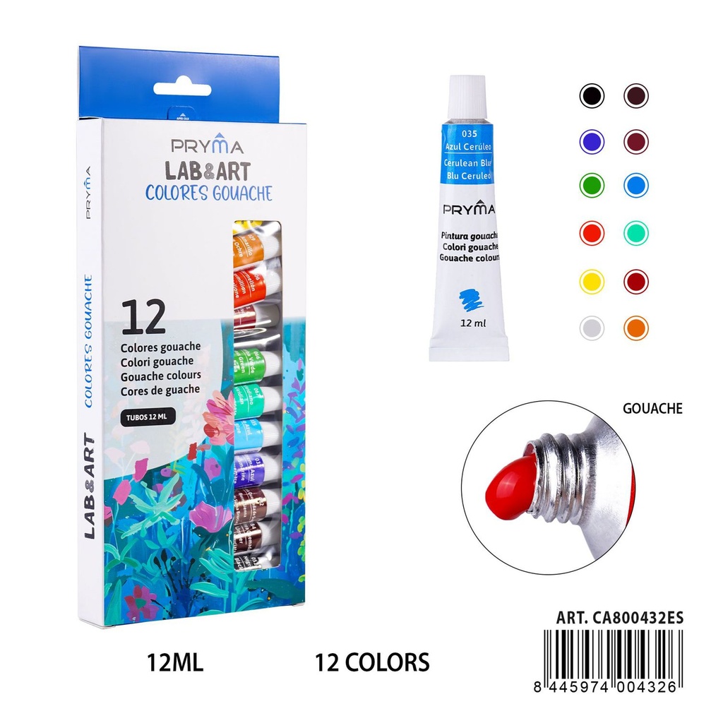 Pintura gouache 12 piezas 12 ml - Materiales de arte