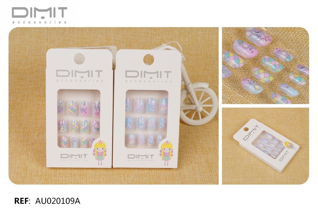 Uñas postizas niñas 12/u AU02109A DM - Uñas y accesorios infantiles