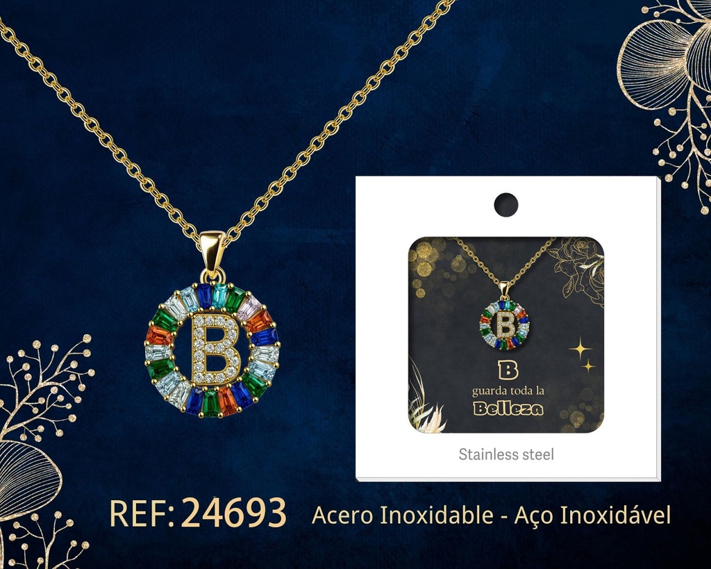 Colgante letra B chapado en oro de 14K con circonita - Joyería personalizable en oro