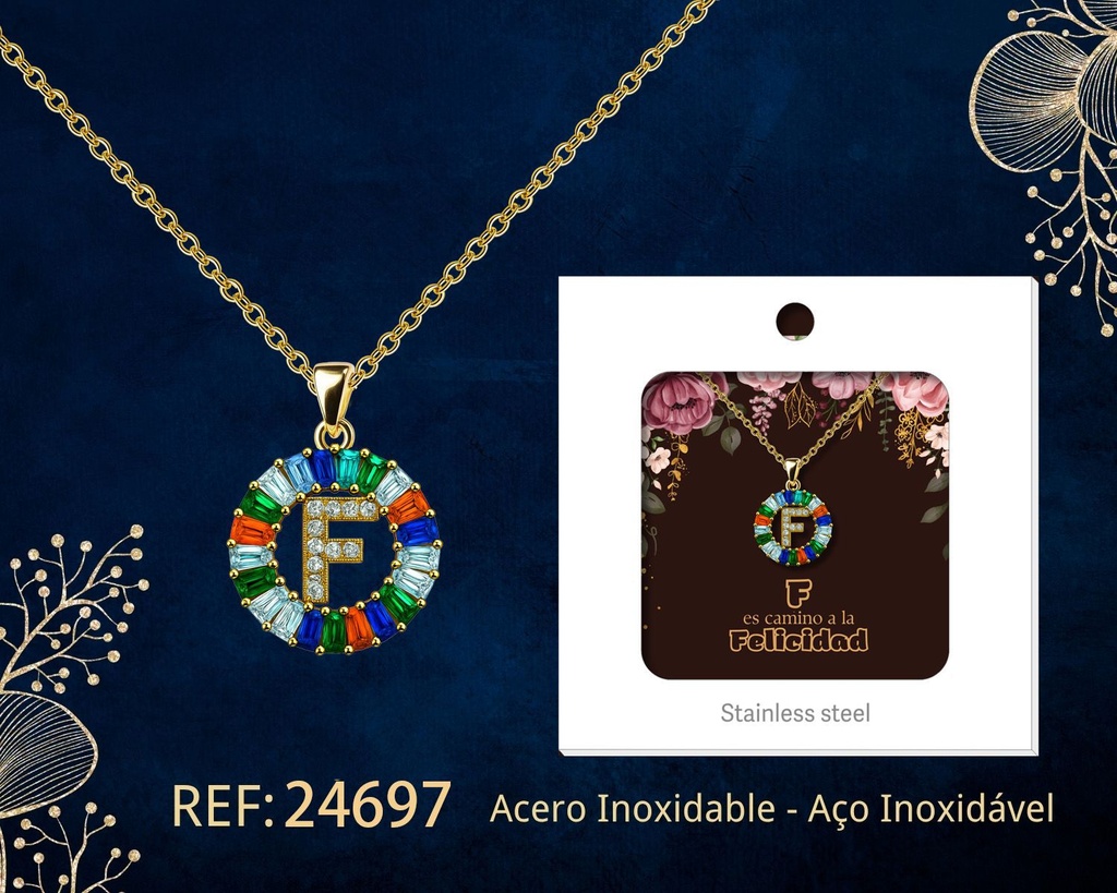 Colgante letra F chapado en oro de 14K con circonita - Joyería personalizable en oro
