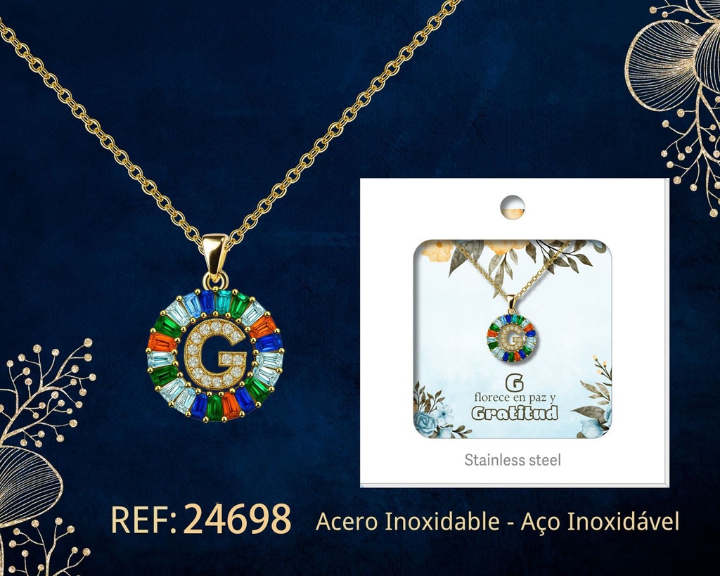 Colgante letra G chapado en oro de 14K con circonita - Joyería personalizable en oro