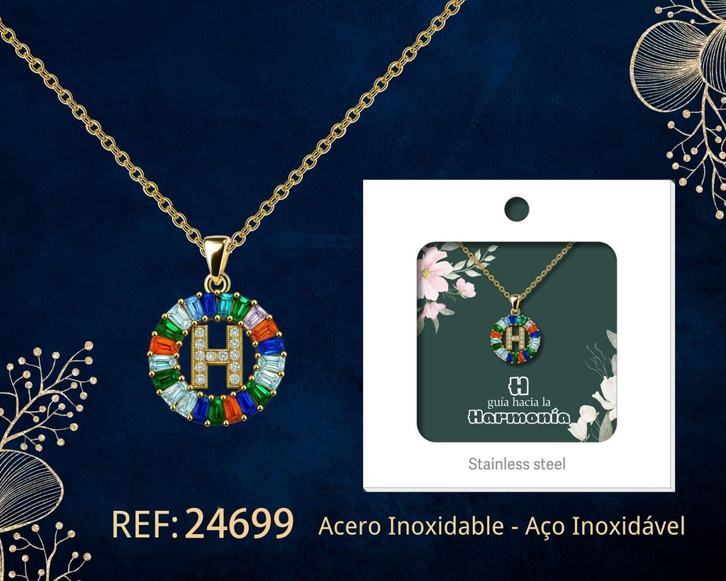 Colgante letra H chapado en oro de 14K con circonita - Joyería personalizable en oro