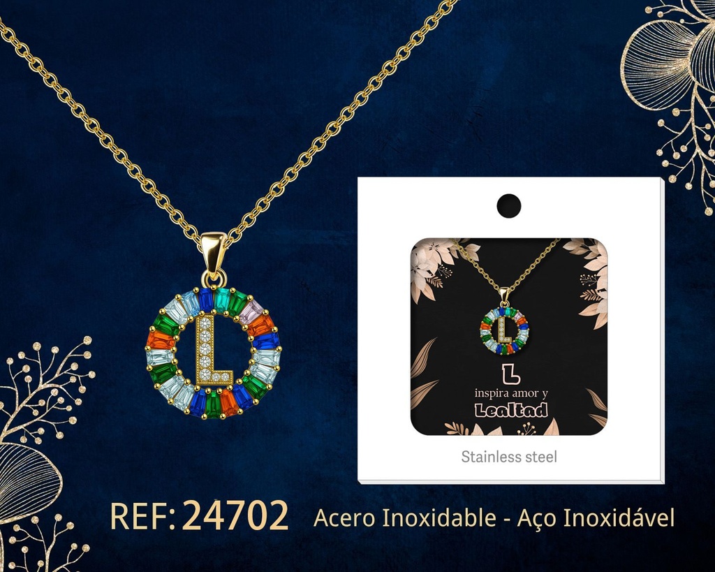 Colgante letra L chapado en oro de 14K con circonita - Joyería personalizable en oro