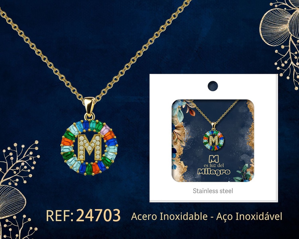 Colgante letra M chapado en oro de 14K con circonita - Joyería personalizable en oro