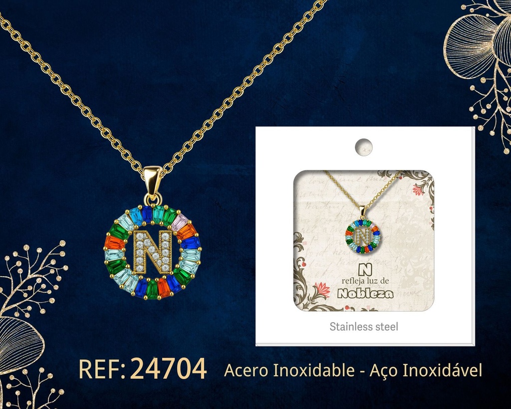 Colgante letra N chapado en oro de 14K con circonita - Joyería personalizable en oro