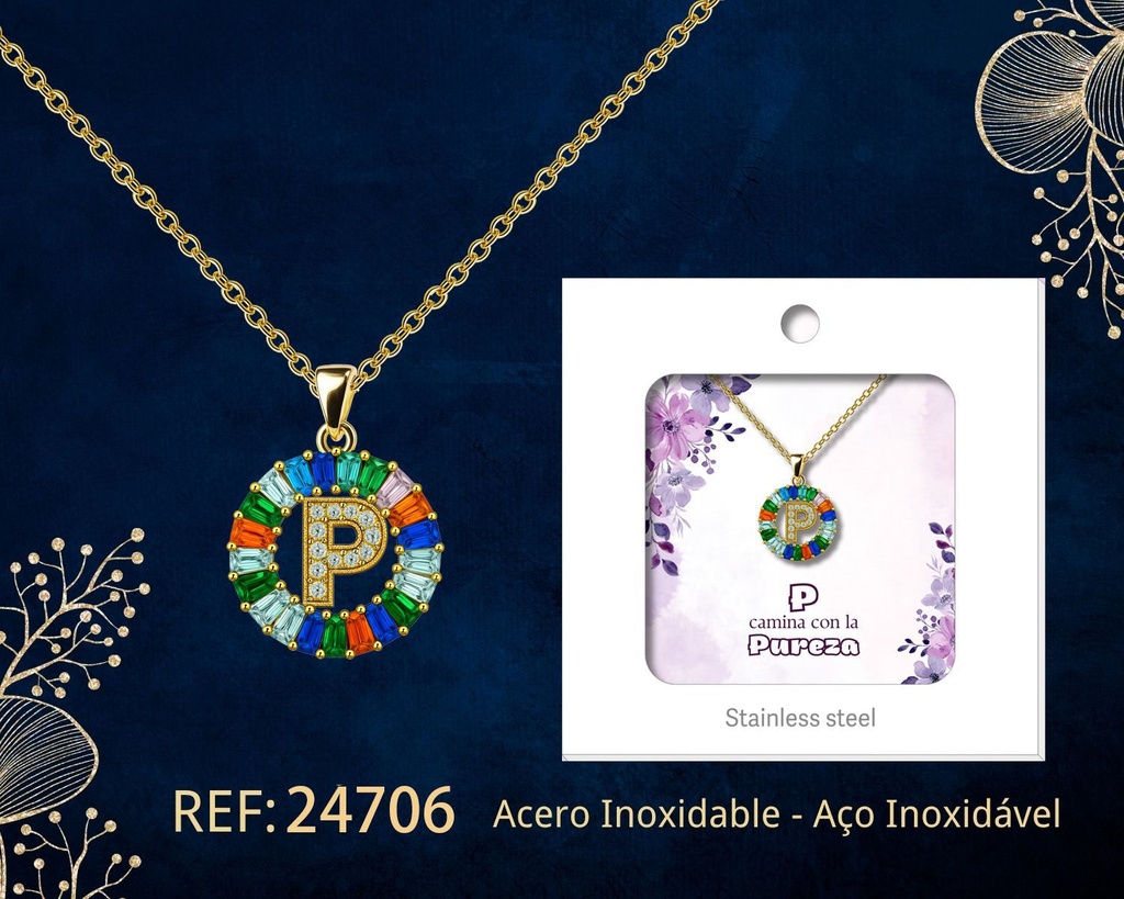 Colgante letra P chapado en oro de 14K con circonita - Joyería personalizable en oro