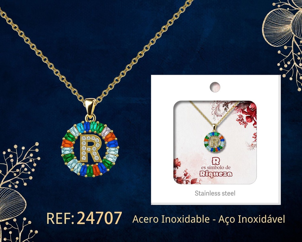 Colgante letra R chapado en oro de 14K con circonita - Joyería personalizable en oro