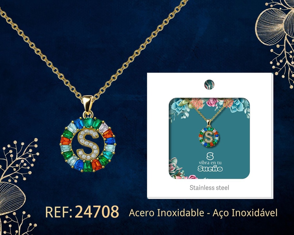 Colgante letra S chapado en oro de 14K con circonita - Joyería personalizable en oro