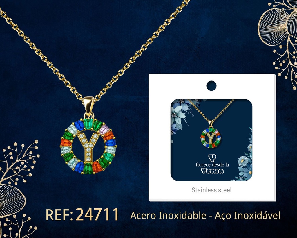 Colgante letra Y chapado en oro de 14K con circonita - Joyería personalizable en oro