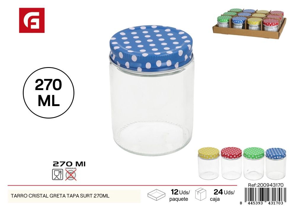 Tarros de vidrio Greta con tapa surtida de 270ml - Almacenamiento elegante