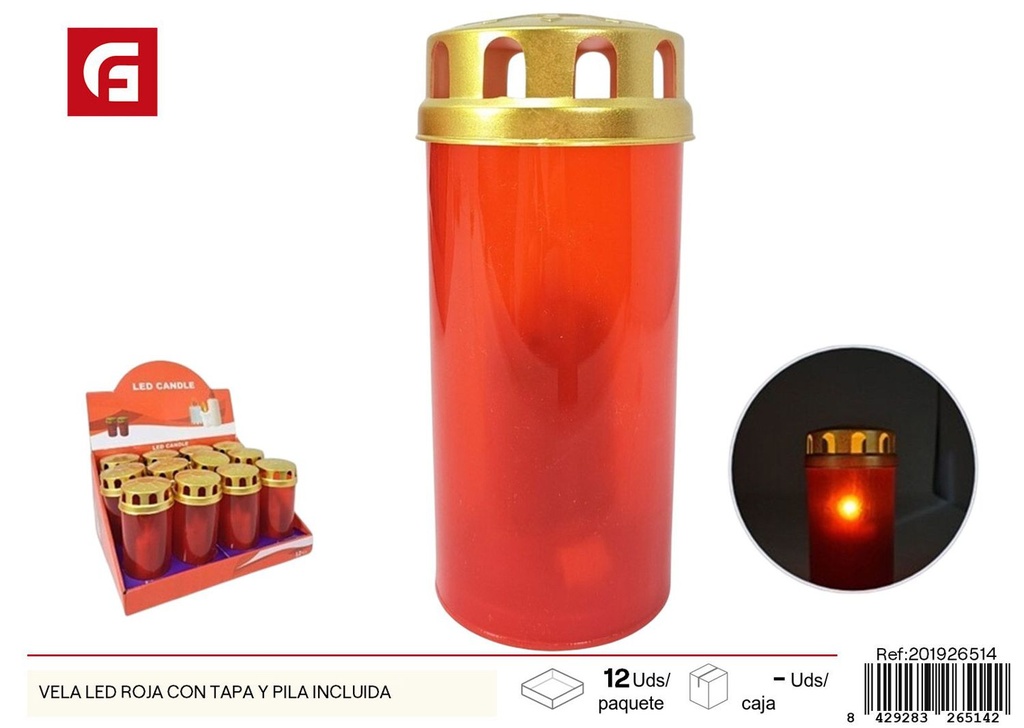 Vela LED roja con tapa y pila incluida - Velas y ambientadores decorativos