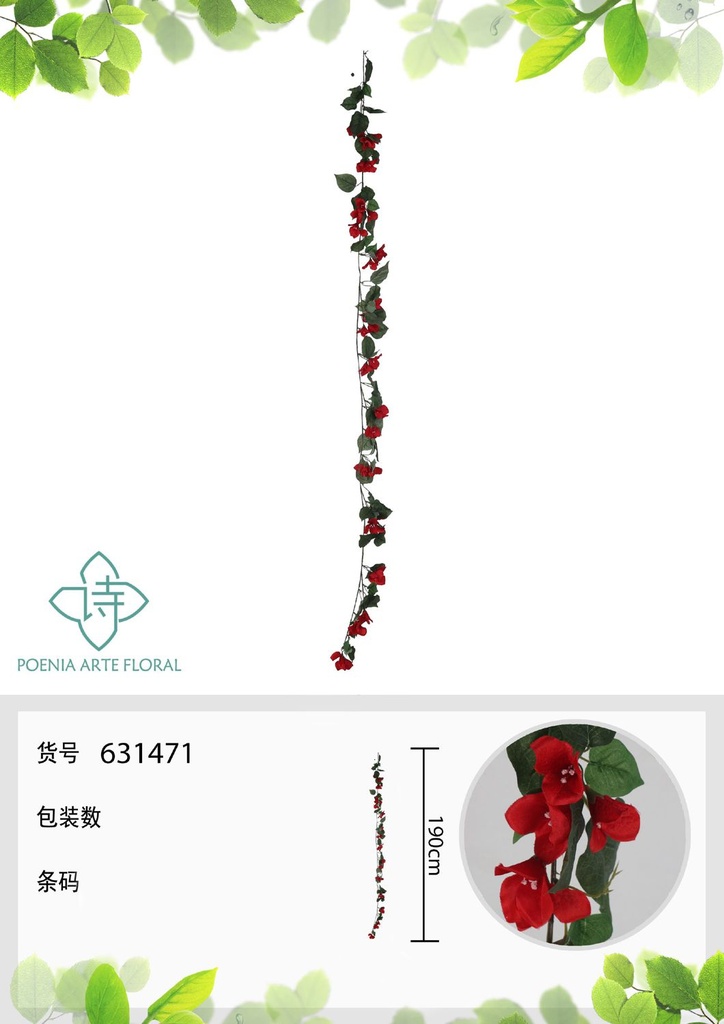 Vara de triángulo artificial 1.8 m - Flores artificiales decorativas