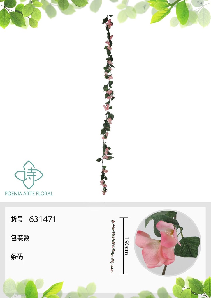 Vara de triángulo artificial 1.8 m - Flores artificiales decorativas