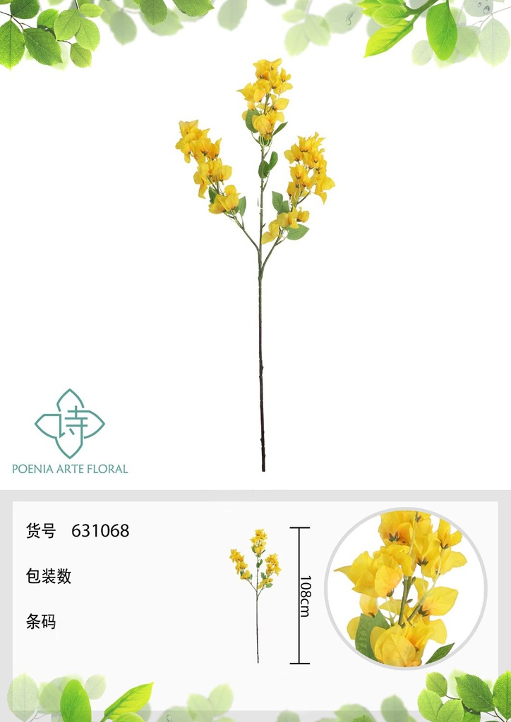 Vara de triángulo de flores 89 cm - Flores artificiales largas