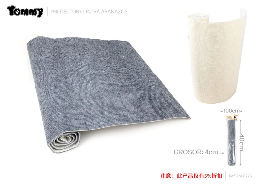 Alfombrilla rascadora antiarañazos para gatos - No deja marcas 100x40 cm / Gris claro / Beige