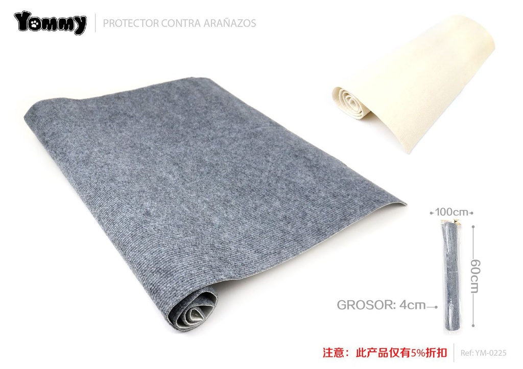 Alfombrilla rascadora antiarañazos para gatos - No deja marcas 100x60 cm / Gris claro / Beige