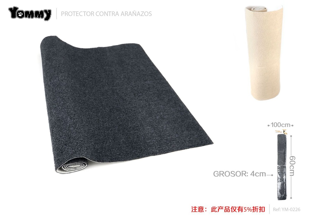 Alfombrilla rascadora antiarañazos para gatos - No deja marcas 100x60 cm / Gris oscuro / Beige