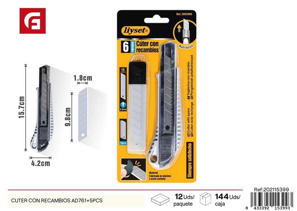 Cutter AD761 con 5 cuchillas de recambio - Herramientas de corte