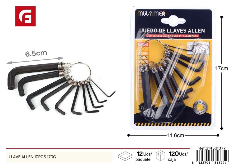LLave Allen 10 piezas 170 g - Herramientas de ferretería
