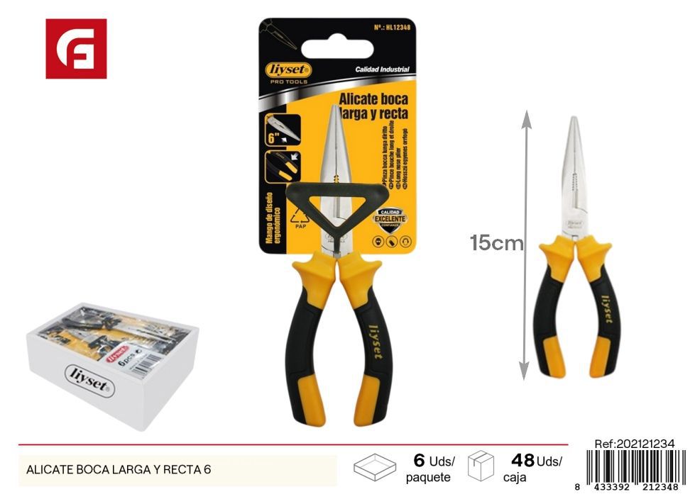Alicate boca larga y recta 6 pulgadas - Herramientas de ferretería y alicates