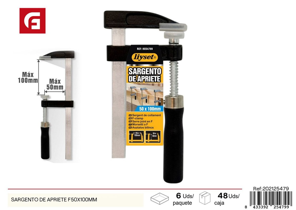 Sargento de apriete F50x100 mm - Herramientas de ferretería