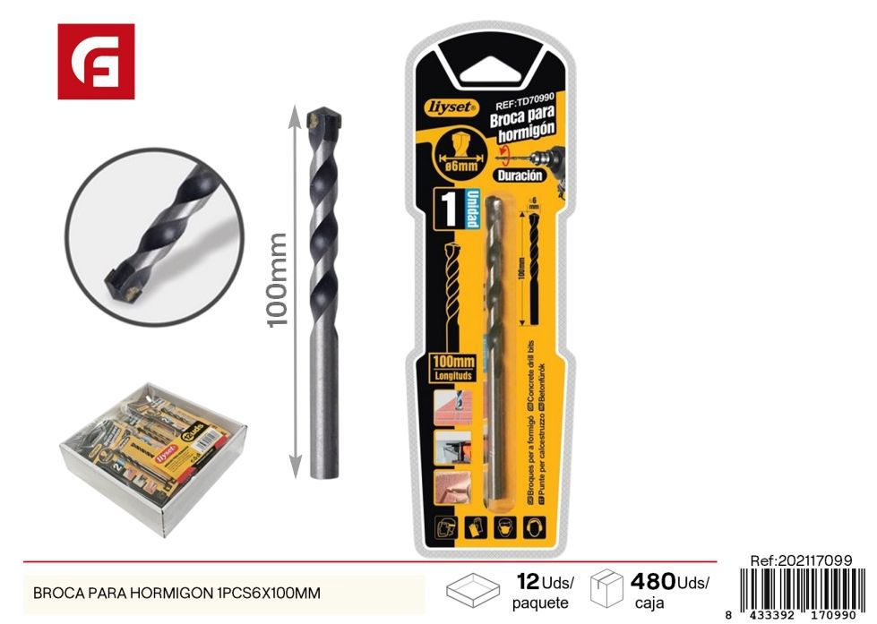 Broca para hormigón 1 pieza 6x100 mm - Herramientas de perforación