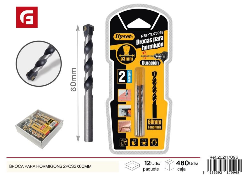 Broca para hormigón 2 piezas 3x60 mm - Herramientas de perforación