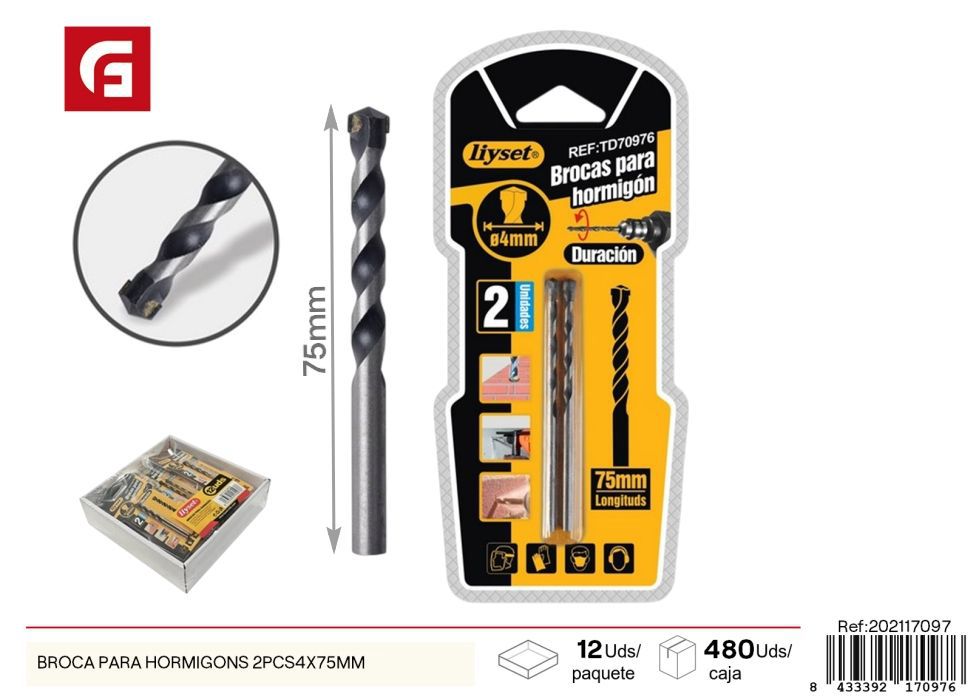 Broca para hormigón 2 piezas 4x75 mm - Herramientas de perforación