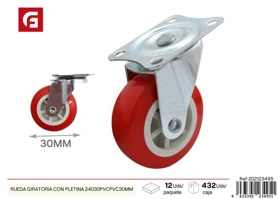 Rueda giratoria con pletina 24030 PVC 30 mm - Ferretería y accesorios
