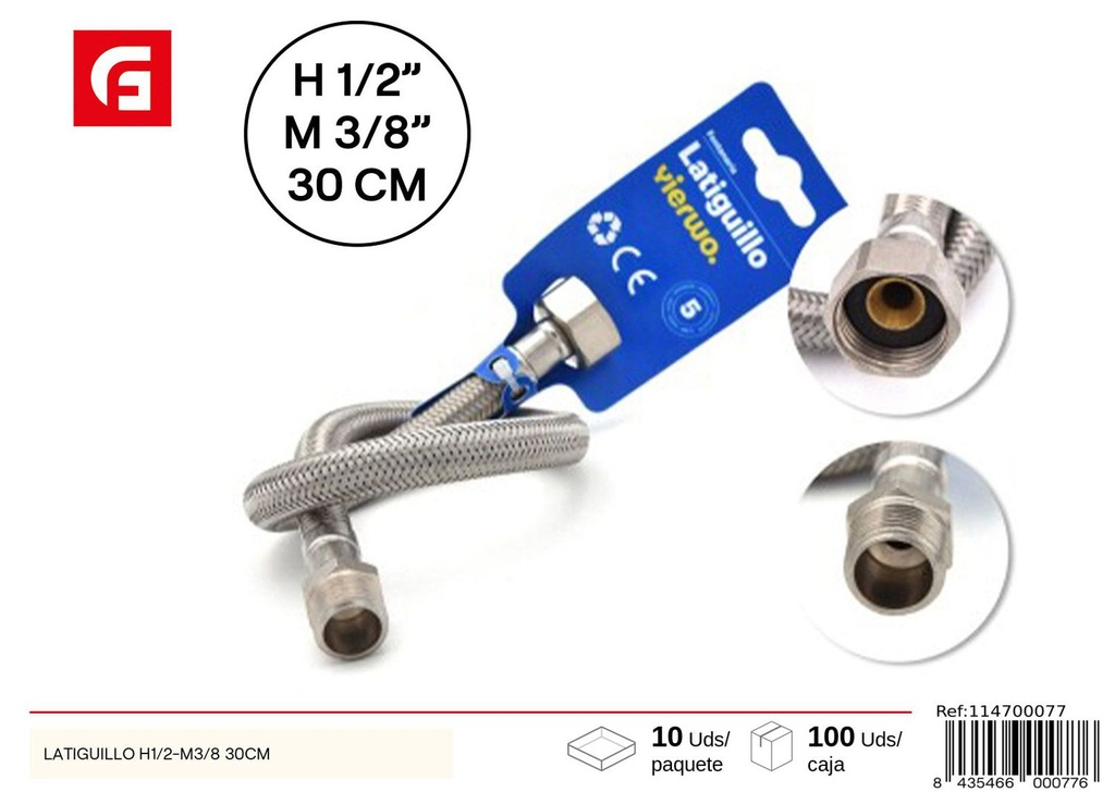 Latiguillo H1/2-M3/8 30 cm - Accesorios de fontanería y conexiones